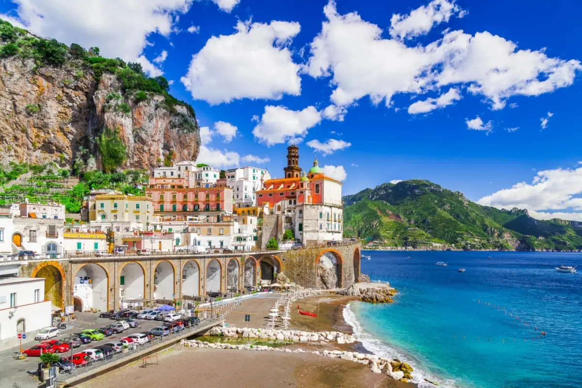 The peaceful coastal town of Atrani is located on the Amalfi Coast of Italy.