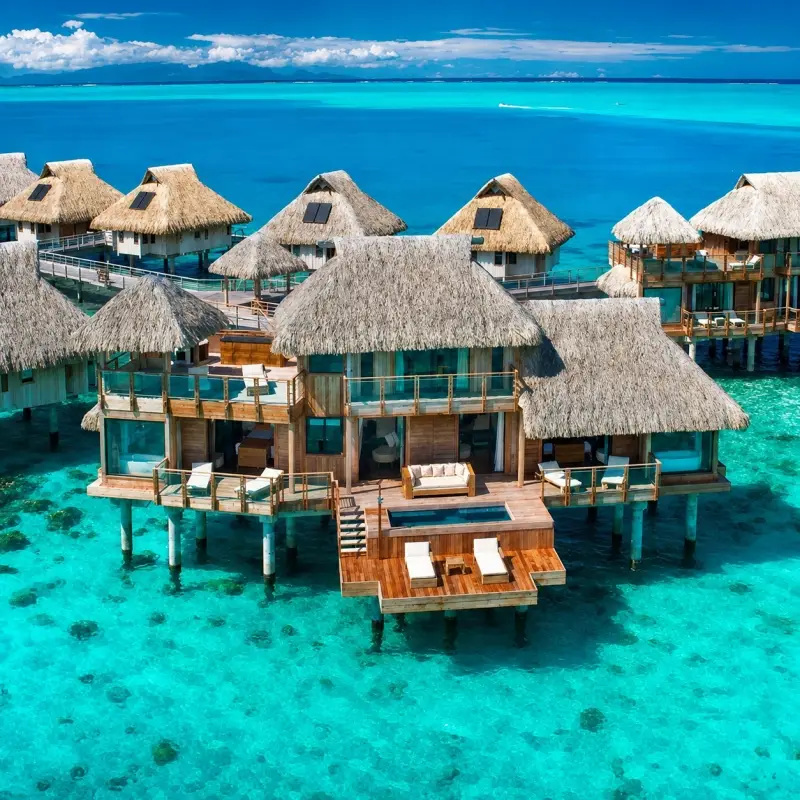 Conrad Bora Bora Nui, formerly known as the Hilton Nui Resort, is located in a private cove on Motu To'opua.