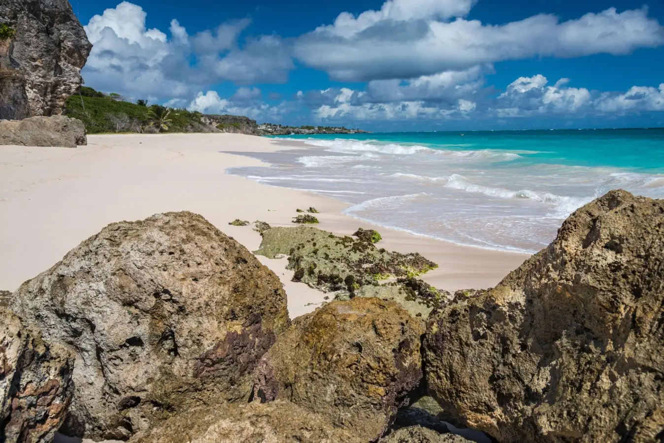 Located on the southeast coast of Barbados, Crane Beach features turquoise Atlantic waters calmed by a natural offshore coral reef.