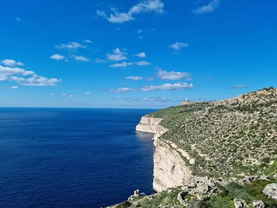 Panoramic sea view from the scenic hiking trails at Dingli Cliffs Malta.
