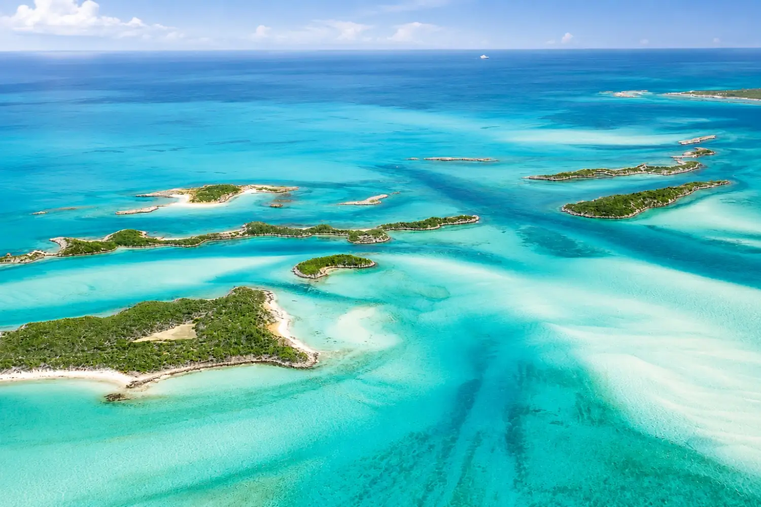 The Exuma Cays are a chain of small islands and cays, known for impossibly clear turquoise water, secluded beaches, hidden sandbars and a peaceful tropical atmosphere.