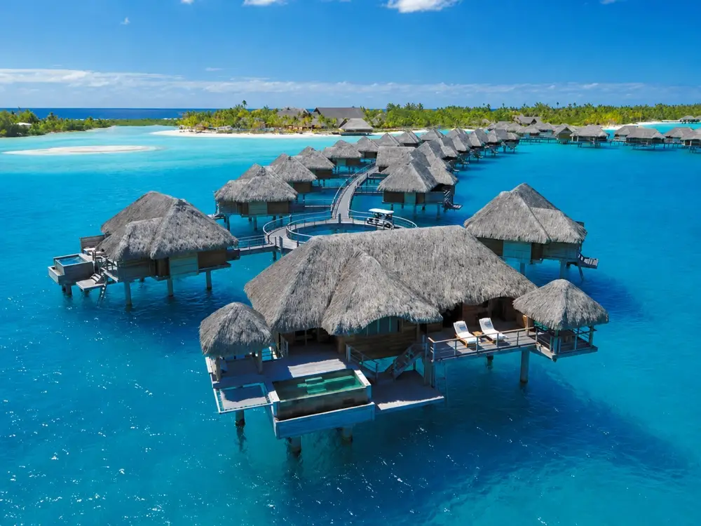Four Seasons Resort Bora Bora is set on its own private island, surrounded by a turquoise lagoon offering views of Mount Otemanu.