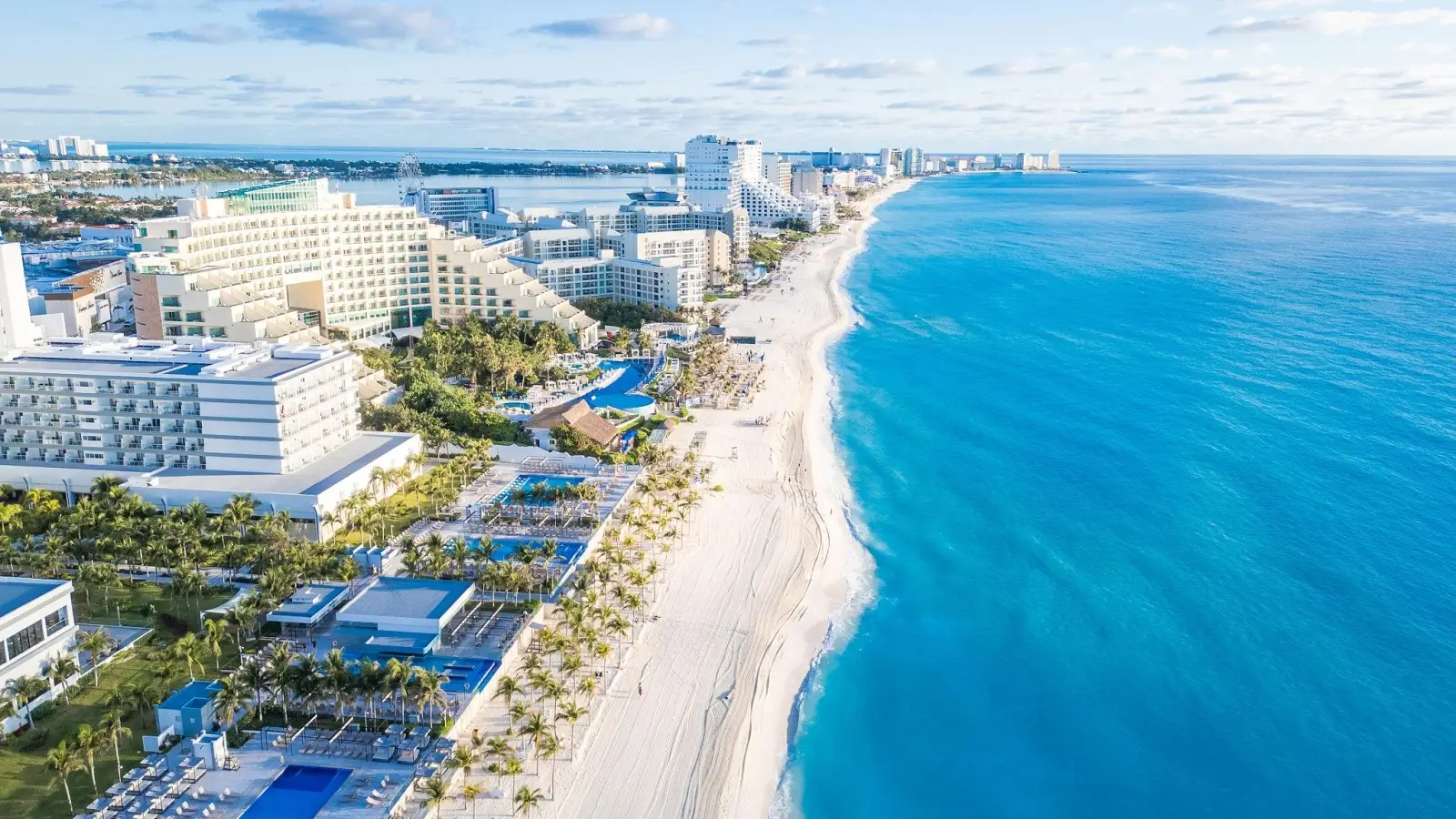 Aerial Views of Cancun Hotel Zone, Quintana Roo, Mexico.
