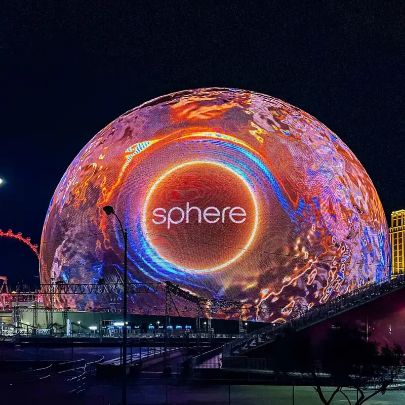 The Sphere in Las Vegas is a groundbreaking entertainment arena covered with massive LED screens that display immersive visuals.