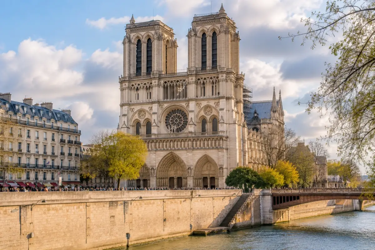 Notre-Dame de Paris, or Notre-Dame, is a medieval Catholic cathedral on the Ile de la Cite in Paris and is considered one of the finest examples of French Gothic architecture.