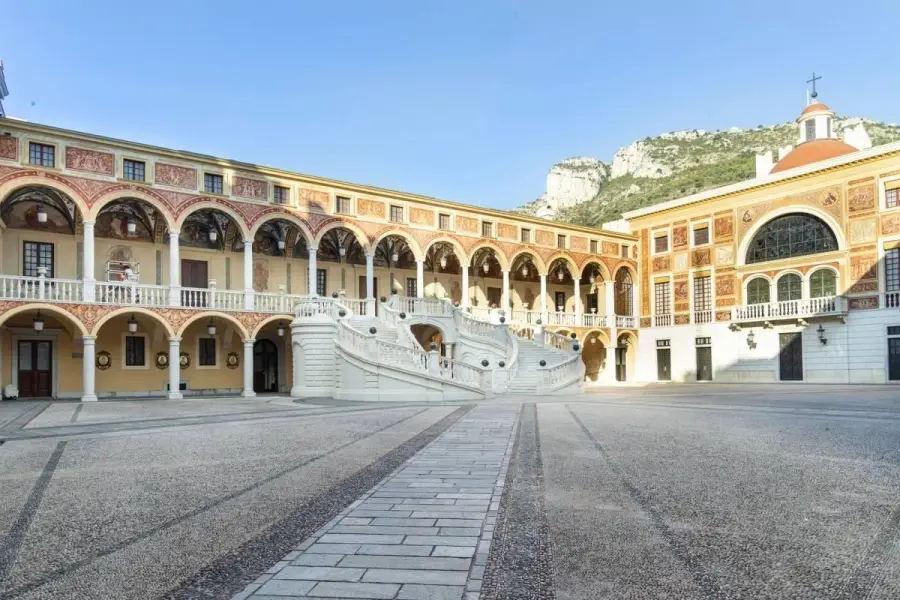 The Cour d'Honneur, or Forecourt, of the Prince's Palace of Monaco, a historic Genoese fortress built in 1191.
