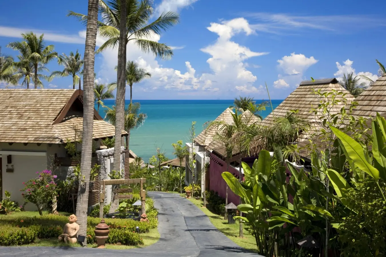 A scenic view from Bhundhari Resort and Spa, located on the hillside near Chaweng Beach in Koh Samui, Thailand.