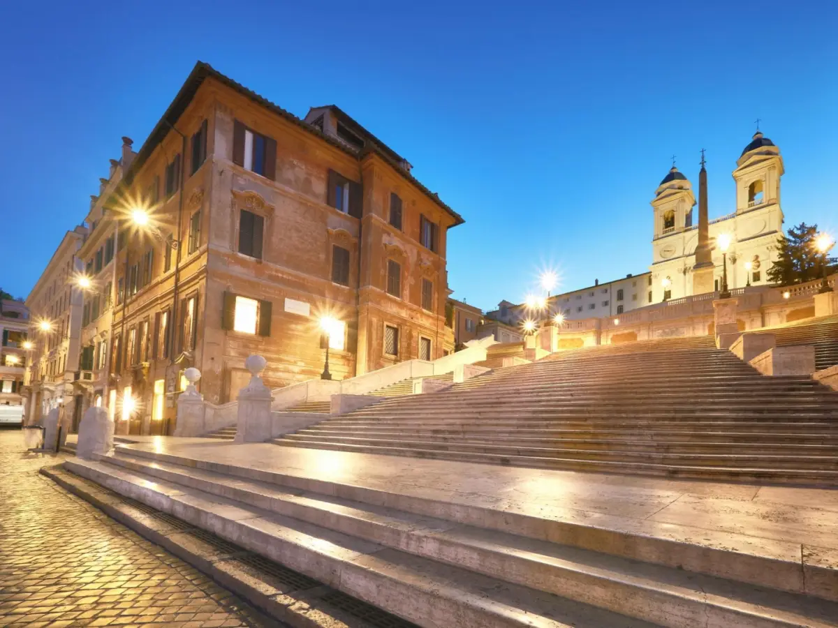 The Spanish Steps connects the lively Piazza di Spagna below with the beautiful Trinita dei Monti church above.