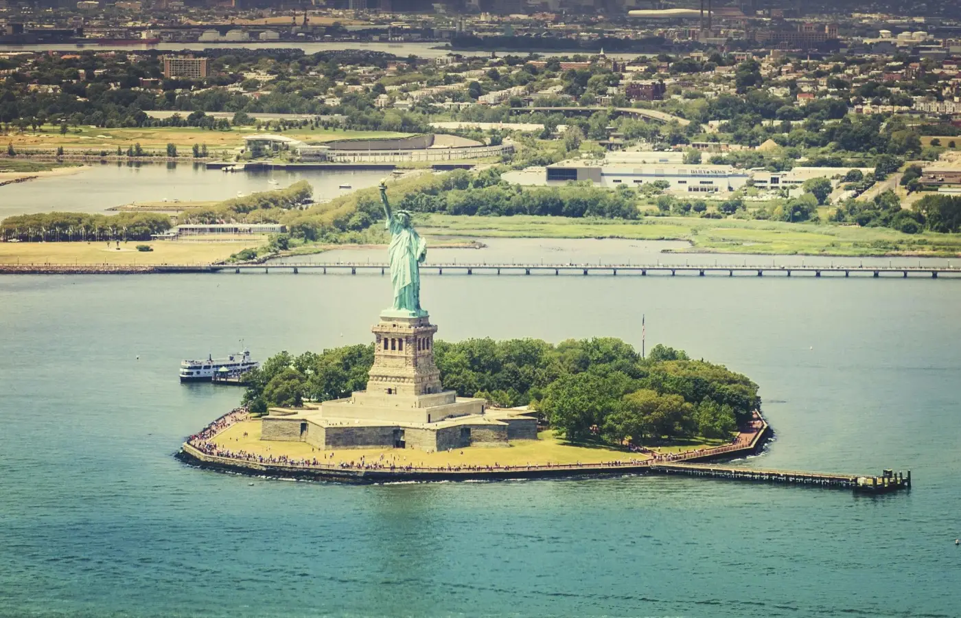 Aerial view of Statue of Liberty in New York City.