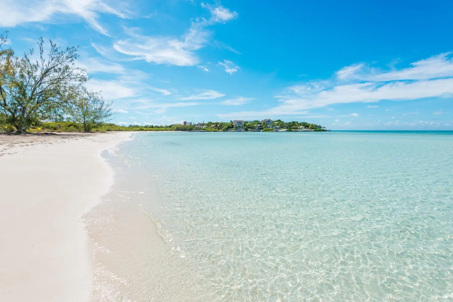Shallow turquoise water and white sand beach at Taylor Bay in Providenciales Turks and Caicos.